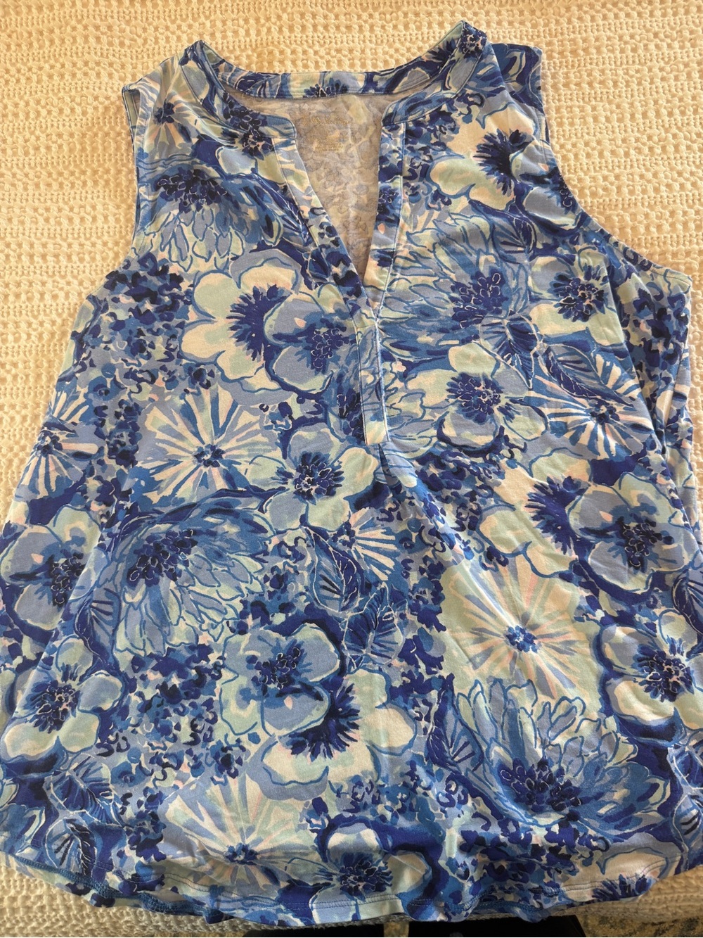 Lilly Pulitzer Blue Floral Sleeveless Popover Tank Top Size Large